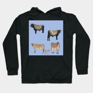 Jersey Cows Pattern Blue Hoodie